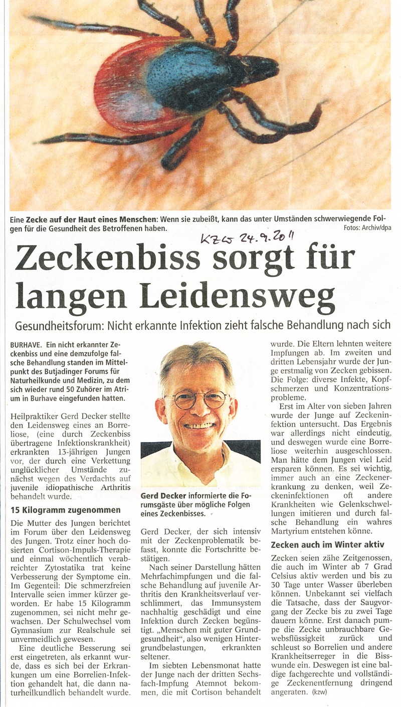 Zeckenbiss sorgt für langen Leidensweg (2011)